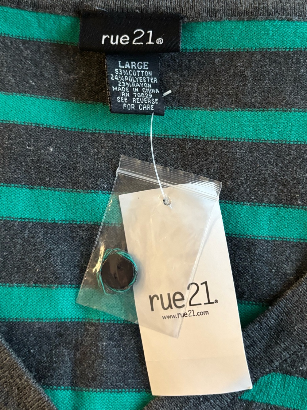 Rue21 Green and Gray Striped Cardigan Button Front Size L - Picture 3 of 4
